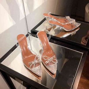 PVC gelée chaussures bout pointu nœud conception sangle arrière sandales clair talons hauts sandales mariage pompes chaussures femme taille 39 210513