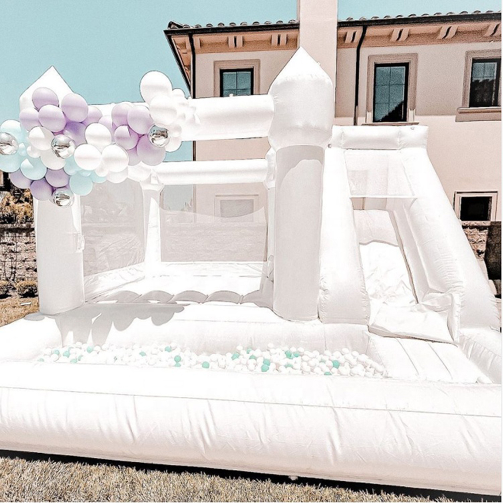 PVC jumper şişme düğün beyaz sıçrama kalesi ile slayt atlama yatağı kabarık kale pembe feda evi eğlenceli oyuncaklar için