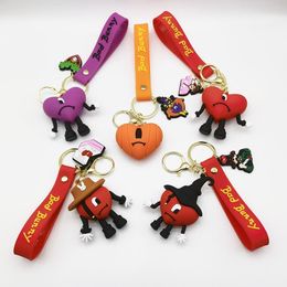 Llaveros de PVC Bad Bunny Correas Hebilla suave Decoraciones Encantos para niños Diseñador Bolsa de dibujos animados Colgante DHL / UPS Envío rápido