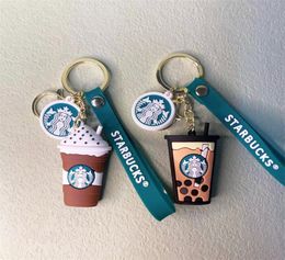 PVC Keychains stereo milk tea coffee cup keychain Car key ring1827467