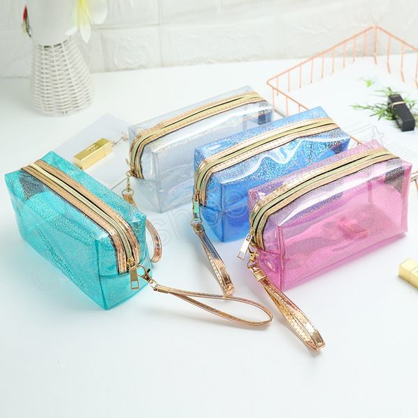 PVC Laser Transparent sac cosmétique femmes à main toilette sacs de lavage voyage Neceser maquillage sac femme stockage sacs à main