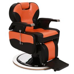 La cubierta de cuero de PVC, la cáscara del reposabrazos de madera, el reposapiés de hierro, el disco con reposapiés, se pueden dejar de 150 kg, silla de barbero naranja