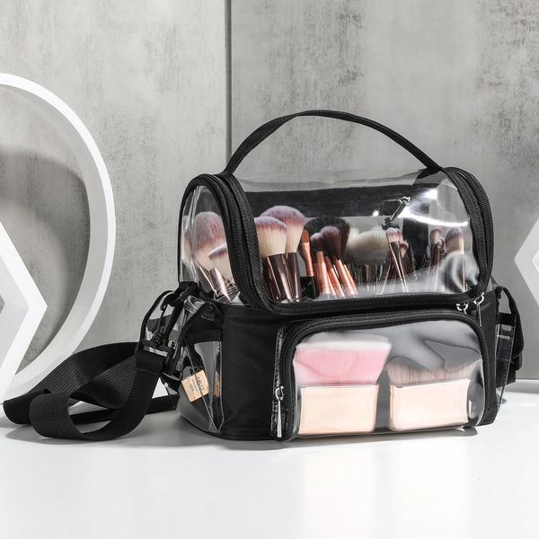 Sac de maquillage en PVC pour femmes, boîte à cosmétiques transparente étanche de voyage de grande capacité avec compartiments 240124