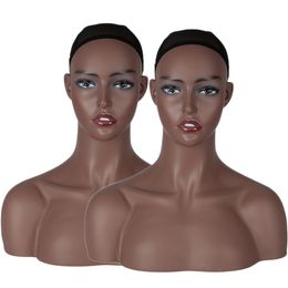 Almacén de EE. UU., envío gratis, 2 unids/lote, cabeza de Maniquí de pvc con hombros para exhibición de peluca, soporte para el cabello, maniquí irrompible