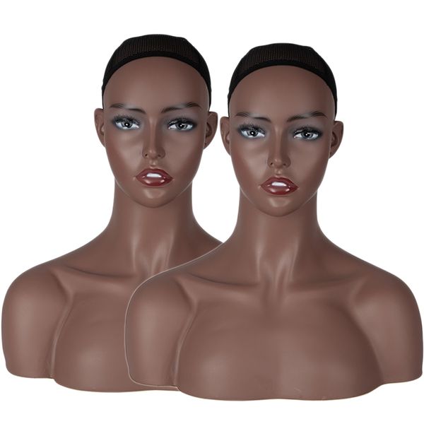 USA Entrepôt Livraison gratuite 2 PCS / LOT tête de mannequin en pvc avec épaules pour affichage de perruque headmannequin support de cheveux incassable manneuqinhead