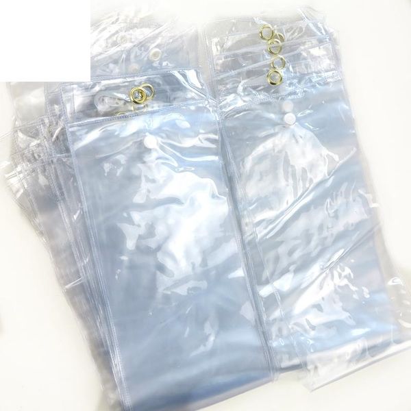 Paquete de bolsas de plástico de PVC, bolsa de embalaje con gancho de 12-26 pulgadas para tramas de cabello, botón de extensiones de cabello humano