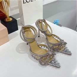 PVC pumps schoenen sandalen jurk schoen fabriek schoeisel dubbele boog strass kristal versierde spoel hakken vrouwen luxe ontwerpers avond enkelband sandaal