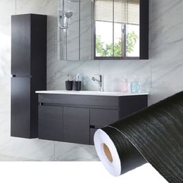 Rollo de papel tapiz autoadhesivo de PVC, impermeable, de madera negra, para muebles, puertas, armarios de escritorio, armario, papel de Contacto para pared 229y