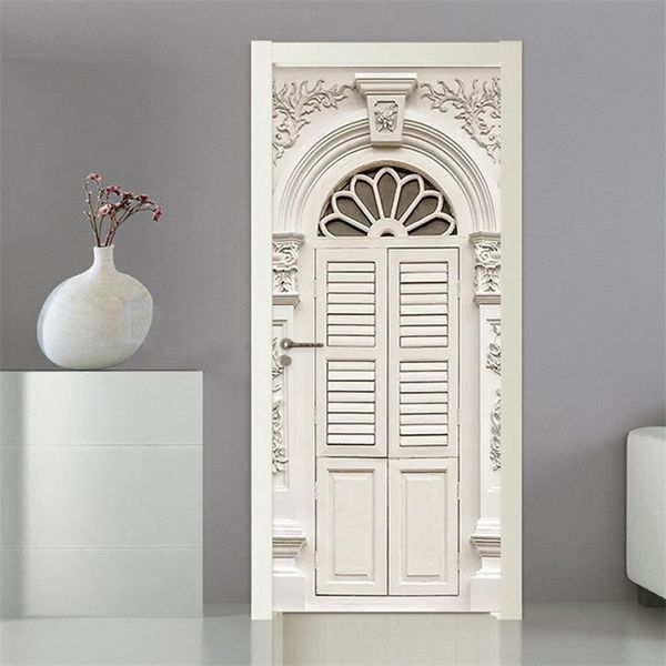 PVC autoadhesivo impermeable etiqueta de la puerta 3D estéreo marco de la puerta blanca sala de estar dormitorio estilo europeo de lujo decoración del hogar murales T200609