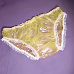 PVC Sexy Paar Lage Taille Korte Plastic Film Lekvrije Mannen Waterdicht Ondergoed 240311