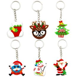 PVC Soft Christmas Keychains Santa Claus Snowman Elk Cartoon Keychain Hanger Xmas Gift Keyring Key Chain