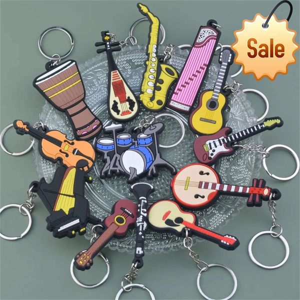 LLavero de instrumento suave de PVC, llavero bonito para guitarra, violín, saxofón, mochila, adorno para coche, regalos para músicos, Accesorios para llaveros