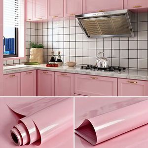 PVC Effen Kleur Zelfklevend Vinyl Behang Waterdichte Film DIY Renovatie Olie-proof Muurstickers Keukenkast Thuis Decals 240227