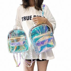 Mochila transparente de PVC para mujer, bolso Ita, bolso escolar Harajuku para niñas adolescentes, mochila Kawaii, mochila holográfica W53k #