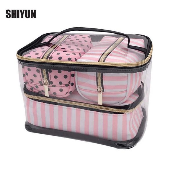 PVC Transparent Cosmétique Sac Organisateur Voyage Trousse De Toilette Ensemble Rose Beauté Cas Maquillage Cas Esthéticienne Vanité Nécessaire Voyage 210729