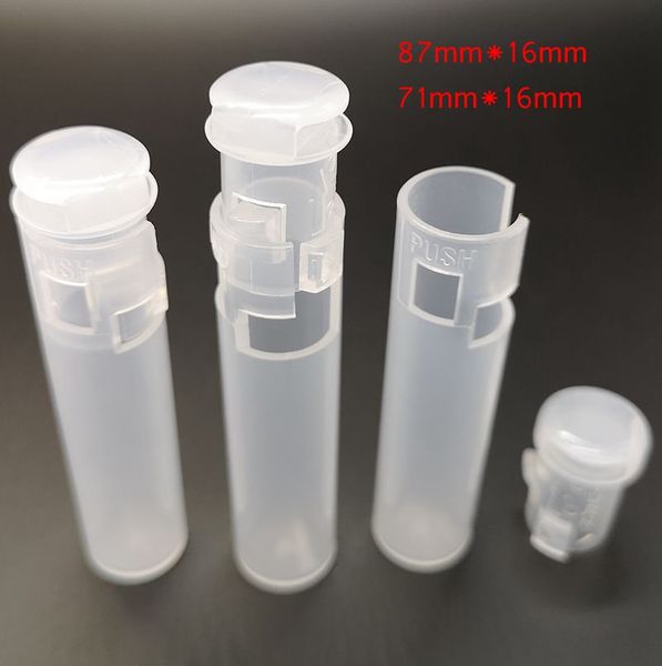 Emballage de cartouche de vape de tube en PVC 0,5 ml 0,8 ml 1,0 ml 510 Taille du chariot 87 mm * 16 mm Tube en plastique à l'épreuve des enfants 71 mm * 16 mm Réservoir résistant aux enfants Personnaliser disponible