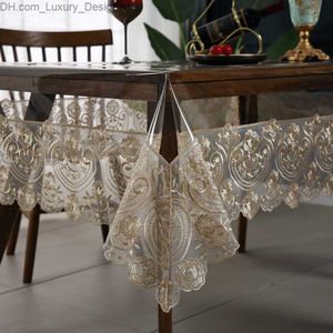 PVC impermeable vidrio suave transparente manteles rectangulares plástico redondo mesa de té encaje polvo cubierta de mesa decoración del banquete de boda Q230828