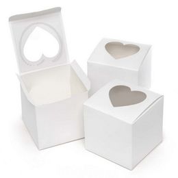 Boîte à Cupcake fenêtre en PVC 7.5*7.5*7.5cm blanc brillant en forme de coeur fenêtre gâteau cadeau boîtes de faveur pour le mariage de la saint-valentin
