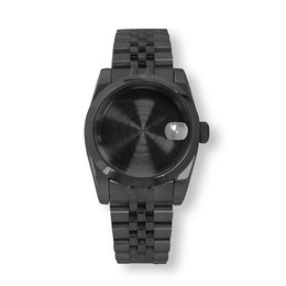 PVD noir 36/39MM Style huître, anneau de dents de chien Permanent, boîtier en verre trésor bleu, bracelet de montre, fond serré, mouvement NH35 adapté