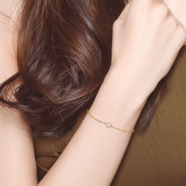 PVD Gold plaqué étanche en acier en acier inoxydable Chaîne de papuffle Round Zirconia Bracelet pour femmes bijoux en gros