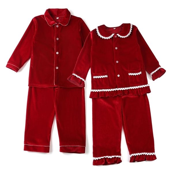 Pijamas para niños, venta al por mayor, ropa para niños, ropa de dormir en blanco, pijama de algodón, pijama de Navidad con volantes, conjunto de pijamas para niñas pequeñas 211026