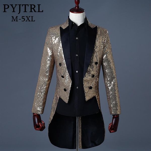 PYJTRL 2018 hombres oro plata rojo azul negro lentejuelas Slim Fit FRAC etapa cantante vestidos de graduación traje boda novio traje Jacket200A