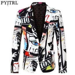Pyjtrl gloednieuwe heren mode afdrukken blazer ontwerp plus size heup hete casual mannelijke slanke fit suite zanger kostuum 201124