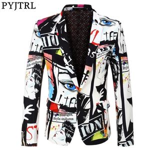 Pyjtrl gloednieuwe tij heren mode print blazer ontwerp plus size hip hot casual mannelijke slim fit pak jas zanger kostuum x0628