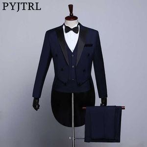 PYJTRL Homme Classique Noir Blanc Bleu Marine Tailcoat Tuxedo Mariage Grooms Costumes Pour Hommes Party Prom Banquet Scène Chanteurs Costume X0909