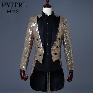 Pyjtrl Men Gold zilver rood blauw Zwart pailletten Slim Fit Tailcoat Stage Singer prom jurken kostuum bruiloft bruidegom pak jas 201104