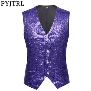 PYJTRL Hommes Paillette Gilet Luxueux Violet Lavande Rose Paillettes De Mariage Groom Gilet Gilet Homme DJ Bar Chanteurs Costume 201106