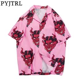 PYJTRL Camisa de playa de verano con estampado para hombre, pantalón corto informal, Top de manga, ropa de calle de Hip Hop C1222