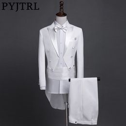 Pyjtrl Plus Size S4XL Mens Classic Black White Shiny Rapel Tail Coat Tuxedo Wedding Bruidegom Singer vier delige pak 201106