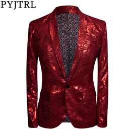 PYJTRL nuevo de tendencia hombres de talla grande brillante rosa roja Casual Blazer diseños moda cantante traje Blazers para hombre traje ajustado Jacket253x