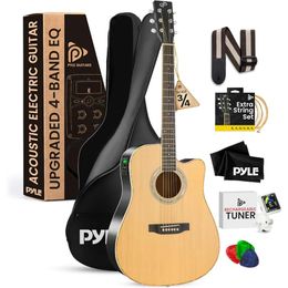 Pyle Cutway Acoustic Electric Guitar and Amp Kit 4/4 Spruce Wood Steel String Instrument con Amplificador de práctica 41 White - Set de calidad premium para guitarra