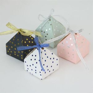 Piramide Stijl Trouwbedankjes Benodigdheden Dot Snoep Dozen met Lint Geschenkdoos Partij Verpakking Chocolade Doos Baby Shower Favor312j