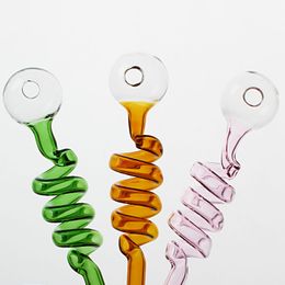 Pipa per bruciatore a nafta in vetro Pyrex Design a spirale trasparente Tubi di qualità del colore colorati Grandi tubi per tubi Punte per unghie