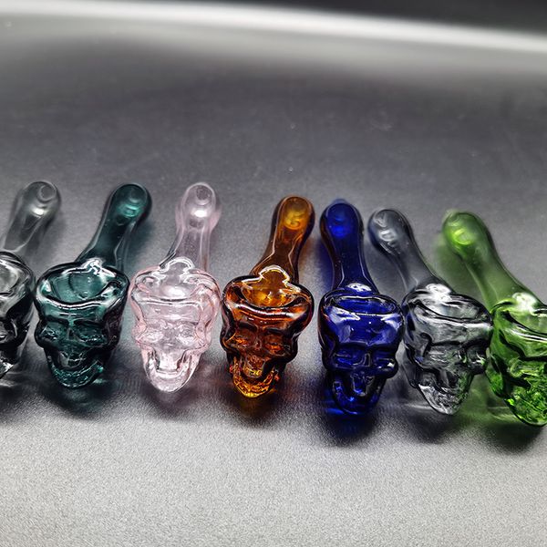 Pyrex Glass Oil Burner Pipes Alta calidad Grueso Skull Smoking Hand Spoon Pipe 4 pulgadas 26g Peso Tabaco Hierba seca para pipas de agua Bong Bubbler