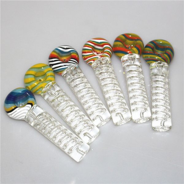 Pyrex Oil Burner Pipes Grueso Fumar Cuchara de mano Pipa con glicerina líquida dentro Tabaco Hierba seca para silicona Bong Glass Bubbler