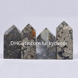 Pyriet Druzy Agate edelsteen Toren Point Generator Arts Natuurlijk geagatiseerde pyriet Mineral Obelisk 4 Zijdige Marcasite Quartz Crystal Wand Abundance Manifestatie