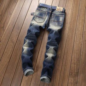 Pyy0 Jeans masculin Streetwear Streetwear Ripped Denim Pantalon Trad Pantoure Ruind Ruined Casual Biker détruit régulier D240417