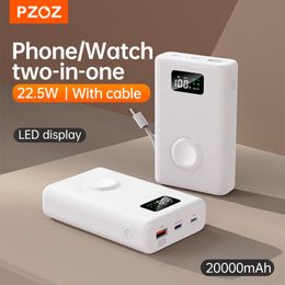 PZOZ 20000MAH 22,5W 2 IN 1POWERBANK USB C PD Charger rapide pour iPhone Iwatch 9 8 7 Ultra 2 Charge USB Power Bank