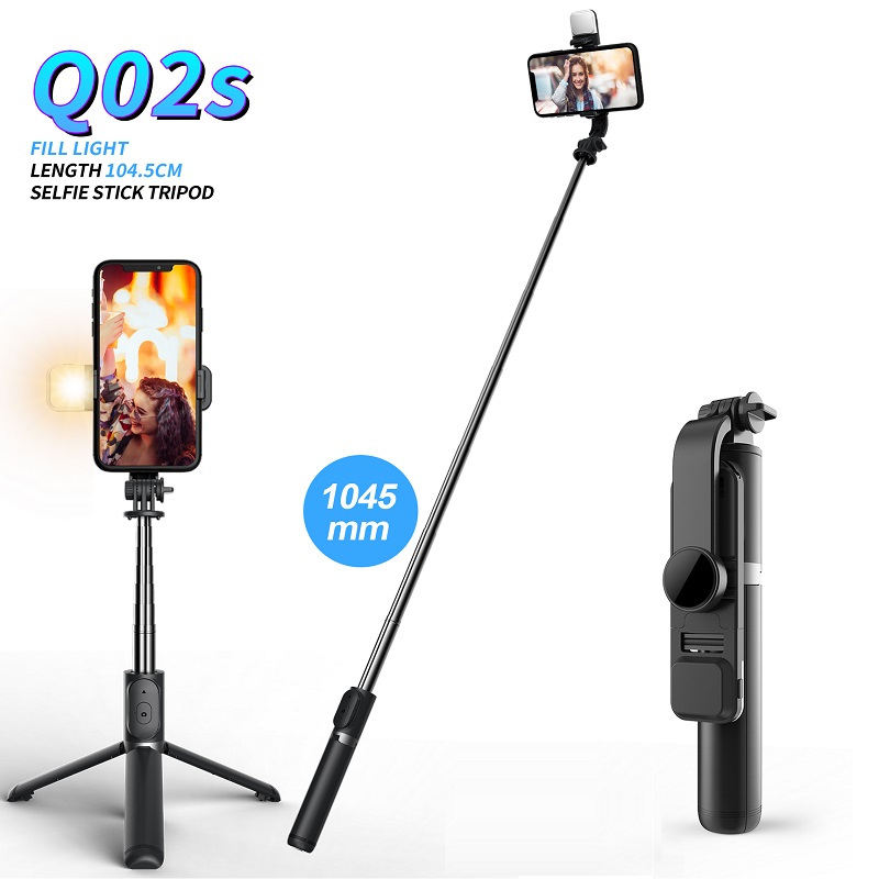 Q02S FANGTUOSI Wireless bluetooth selfie stick foldable mini tripod with fill light shutter remote control for IOS Android
