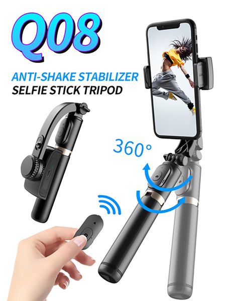 Q08 Stabilisateur de cardan Monopodes pour selfie Anti-secousse à axe unique Stabilisateur de vidéo courte portable Trépied Verrouillage automatique pour prise de vue verticale et horizontale