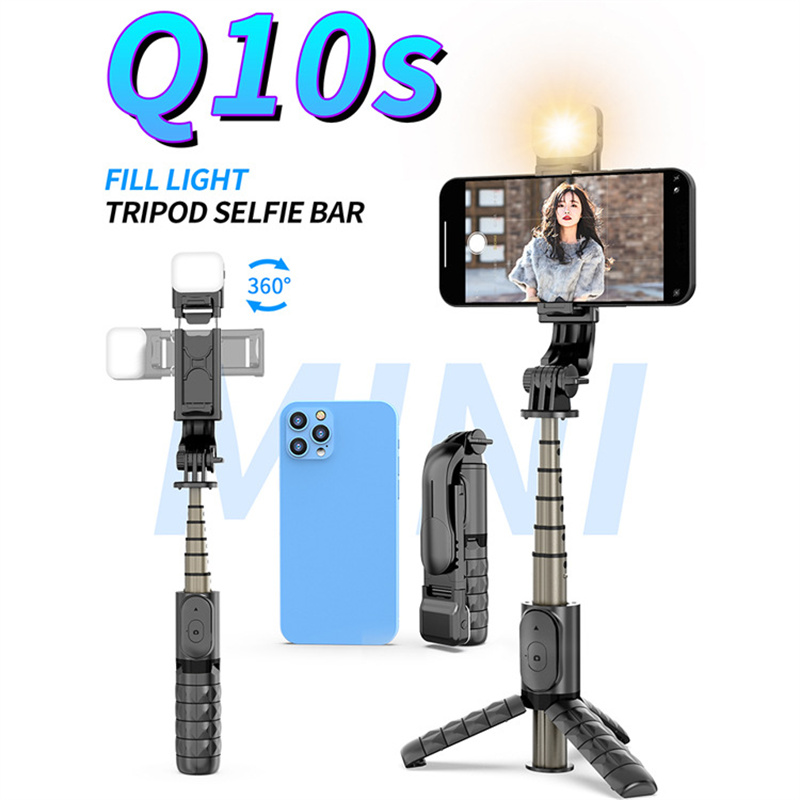 Trépied flexible pour perche à selfie Q10s avec lumière LED, télécommande sans fil pour téléphone, bâton à selfie pour YouTube Tiktok, streaming en direct, maquillage