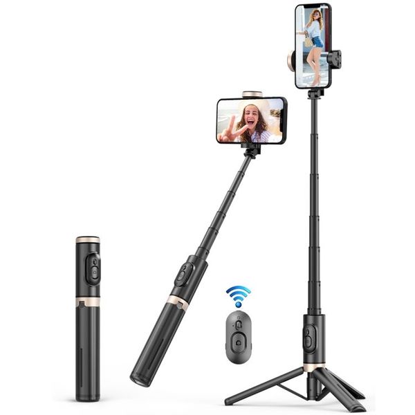 Q12 Hidden Design Trépied de télécommande renforcé Télécommande Selfie Stick en acier inoxydable