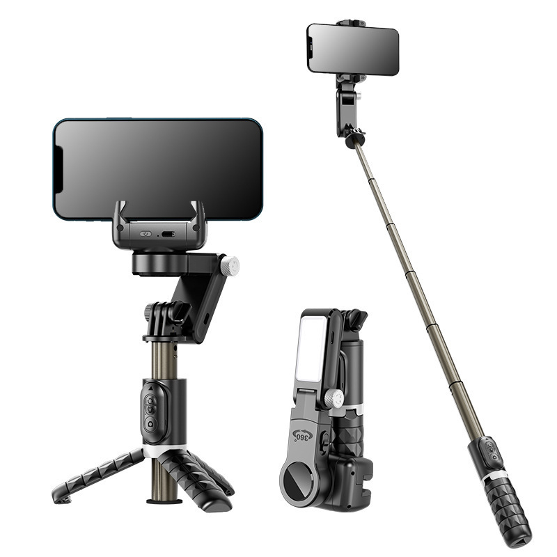 Q18 Desktop Dopo la modalità di ripresa Stabilizzatore cardanico Selfie Stick Treppiede con luce di riempimento per iPhone Cell Phone Smartphone