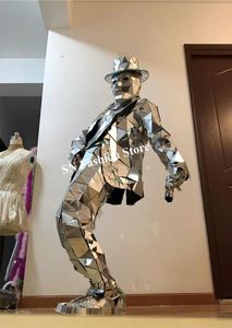 Q20 Robot Men Suit DJ Costume de danse de dance Silver Mirror Robot Suit Disco Cosplay Mirror Veste Veste Bar Mirror Mirror Tenfit Show Club P3896691