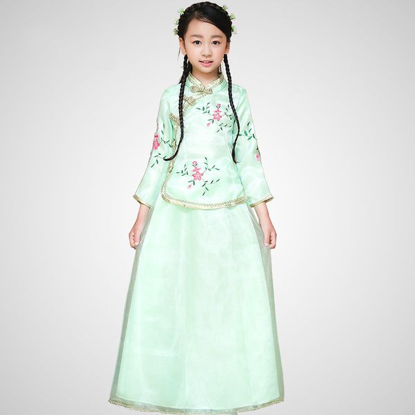 Q228 nouveauté enfants chinois traditionnel Costume haut + jupe 2 pièces fille chinois ancien Costume enfants Hanfu mariage vêtements 18