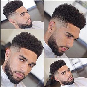 Q6 base Afro Men's Hair Toupee pour Afro-Américain Hommes Postiche 100% Cheveux Humains 10x8inch Remplacement Perruque # 1 Jet Black Color309n